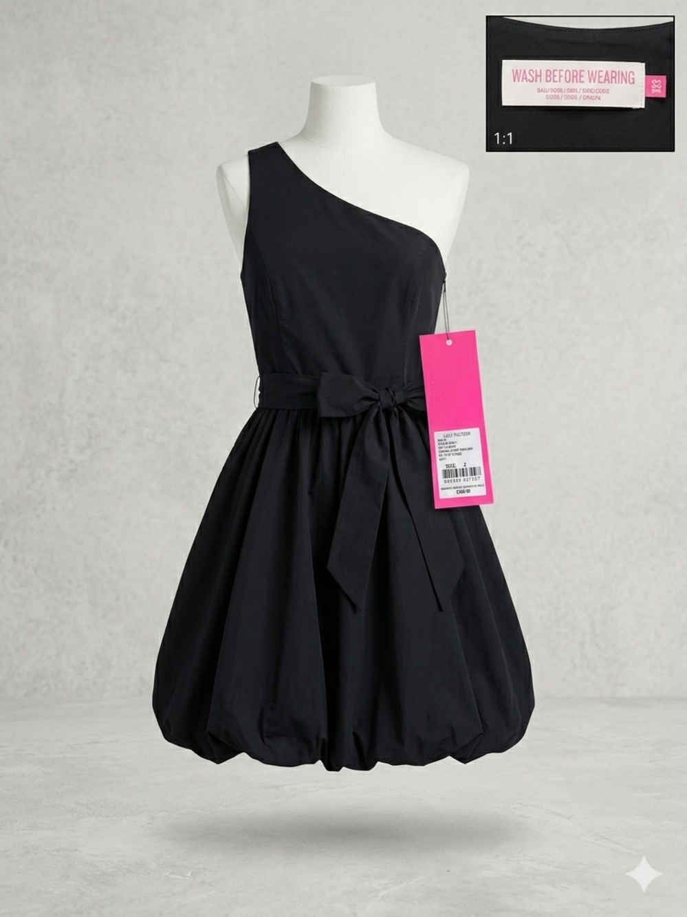 Lilly Pulitzer Black One-Shoulder Bubble Hem Dress with Waist Bow
